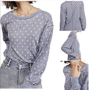 Free People Arielle Indigo Combo Scoop Neck Shirt